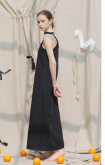 Asymmetric One-Shoulder Linen Midi Dress with Pocket Detail and Draped Silhouette