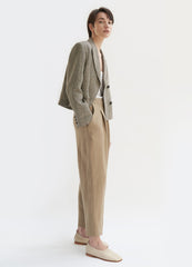High-Waisted Pleated Linen Pants with Tapered Leg and Cuffed Hem