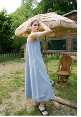 Sleeveless A-Line Linen Dress With Relaxed Silhouette And Minimalist Design For Summer Styling