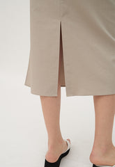 High-Waisted Wrap Front Midi Skirt in Lightweight Linen Blend with Back Vent Detail
