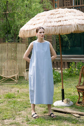 Sleeveless A-Line Linen Dress With Relaxed Silhouette And Minimalist Design For Summer Styling
