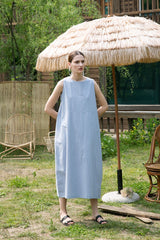 Sleeveless A-Line Linen Dress With Relaxed Silhouette And Minimalist Design For Summer Styling