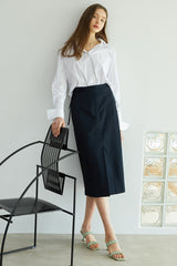 High-Waisted A-Line Linen Skirt with Back Vent and Midi Hem – Elegant Summer Staple