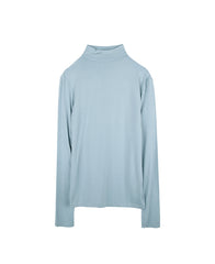 Soft cotton turtleneck top with stretch fit and minimalist tailoring for modern layering