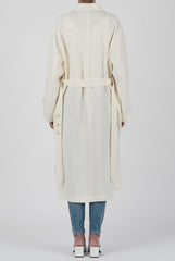 Longline Pure Linen Blazer with Button Cuffs and Belted Back for Elegant Layering