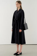 Long Sleeve Cotton Poplin Shirt Dress with Tie Waist and Button-Down Front for Elegant Styling