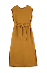 Linen Midi Dress with Waist Tie and Side Slits – Sleeveless Elegant Summer Wardrobe Essential