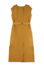 Linen Midi Dress with Waist Tie and Side Slits – Sleeveless Elegant Summer Wardrobe Essential