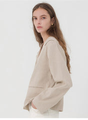 Tailored Linen Blazer with Wide Notched Lapel and Relaxed Fit for Effortless Chic Styling