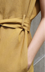 Linen Midi Dress with Waist Tie and Side Slits – Sleeveless Elegant Summer Wardrobe Essential