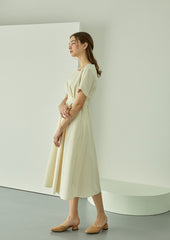 Structured Linen Midi Dress with Square Neckline and Short Sleeves for Refined Daywear