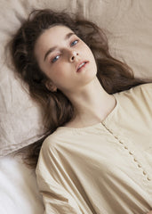 Women's Linen Midi Dress with Gathered Waist and Button Detail for Effortless Elegance