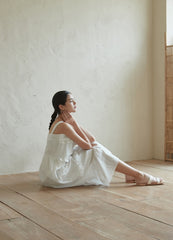 Sleeveless Cotton Dress with Ruffle Detailing and Flowy Silhouette, Ideal for Summer Wear