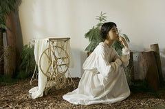 Vestido largo vintage de lino y algodón Tracy