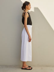 Wrap-Front Midi Linen Skirt with High Waist and Side Pocket for Modern Minimalist Styling