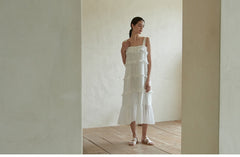 Sleeveless Cotton Dress with Ruffle Detailing and Flowy Silhouette, Ideal for Summer Wear
