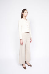 Cropped Button-Up Linen Blazer with Tailored Fit – Elegant Lightweight Jacket for Modern Women