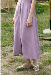 Elegant Short Sleeve Button-Front Linen Midi Dress with V-Neck and Seam Detail