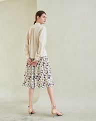 Linen Blouse with Ruffled Sailor Collar and Front Bow Tie for Romantic Feminine Elegance