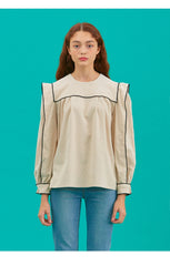 Women's Linen Blouse with Statement Collar and Puff Sleeves for Chic and Breathable Everyday Style