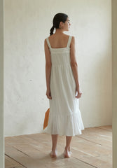 Sleeveless Cotton Dress with Ruffle Detailing and Flowy Silhouette, Ideal for Summer Wear