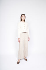 Cropped Button-Up Linen Blazer with Tailored Fit – Elegant Lightweight Jacket for Modern Women