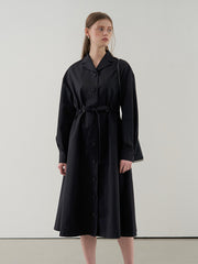 Long Sleeve Cotton Poplin Shirt Dress with Tie Waist and Button-Down Front for Elegant Styling