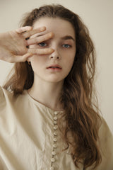 Women's Linen Midi Dress with Gathered Waist and Button Detail for Effortless Elegance