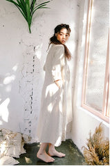 Vestido largo Elaine de lino y algodón con volantes