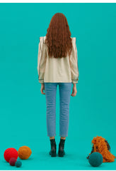 Women's Linen Blouse with Statement Collar and Puff Sleeves for Chic and Breathable Everyday Style