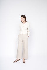 Cropped Button-Up Linen Blazer with Tailored Fit – Elegant Lightweight Jacket for Modern Women