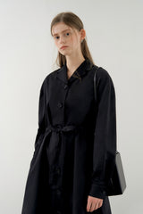 Long Sleeve Cotton Poplin Shirt Dress with Tie Waist and Button-Down Front for Elegant Styling