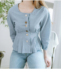 Tailored Linen Blouse with Waist Tie and Pleated Front Detail for Elegant Everyday Style