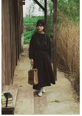 Vestido holgado de lino y algodón con mangas largas de Catherine