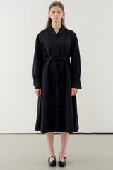 Long Sleeve Cotton Poplin Shirt Dress with Tie Waist and Button-Down Front for Elegant Styling