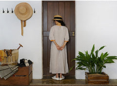 Vestido largo Jessie de lino y algodón con mangas abullonadas