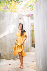 Elegant Square Neck Linen Midi Dress with Flowy Skirt and Short Sleeves