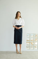 Elegant Puff Sleeve Linen Shirt with Wide Collar and Button-Down Front for Timeless Style