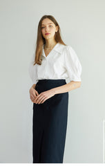 High-Waisted A-Line Linen Skirt with Back Vent and Midi Hem – Elegant Summer Staple