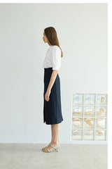 High-Waisted A-Line Linen Skirt with Back Vent and Midi Hem – Elegant Summer Staple