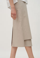 High-Waisted Wrap Front Midi Skirt in Lightweight Linen Blend with Back Vent Detail