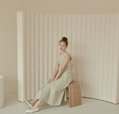 Sleeveless Gathered Waist Linen Midi Dress with Flared Skirt and Minimalist Silhouette