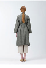 Relaxed Fit Belted Longline Linen Jacket for Women with Open Front and Pocket Detailing