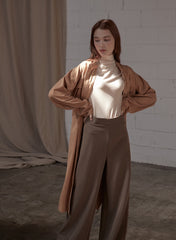 Longline Relaxed-Fit Linen Jacket with Button Closure and Drop Shoulder for Layered Styling