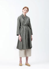 Relaxed Fit Belted Longline Linen Jacket for Women with Open Front and Pocket Detailing