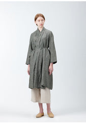 Relaxed Fit Belted Longline Linen Jacket for Women with Open Front and Pocket Detailing