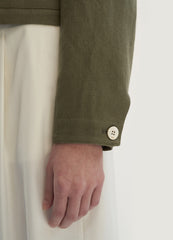 Cropped Linen Blazer with Button Front and Utility Pocket Detail