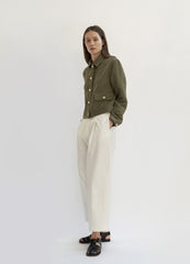 High-Waisted Linen Pants with Pleated Front and Relaxed Tapered Leg