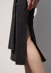 High-Waisted Button-Wrap Linen Skirt for Women – Tailored Fit with Back Slit Detail