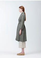 Relaxed Fit Belted Longline Linen Jacket for Women with Open Front and Pocket Detailing